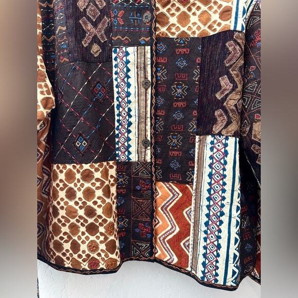 CHICO’S Vintage Patchwork Tribal Print Jacket Multicolor Button Front Size 3 XL - Picture 5 of 8